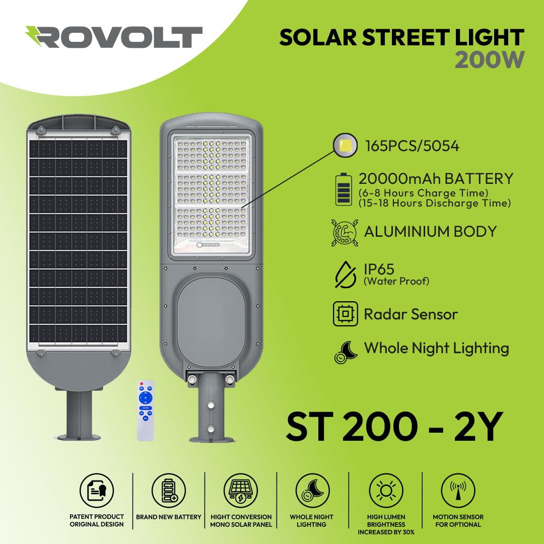 ROVOLT 200W LED Solar Street Light with Remote Control & Motion Sensor