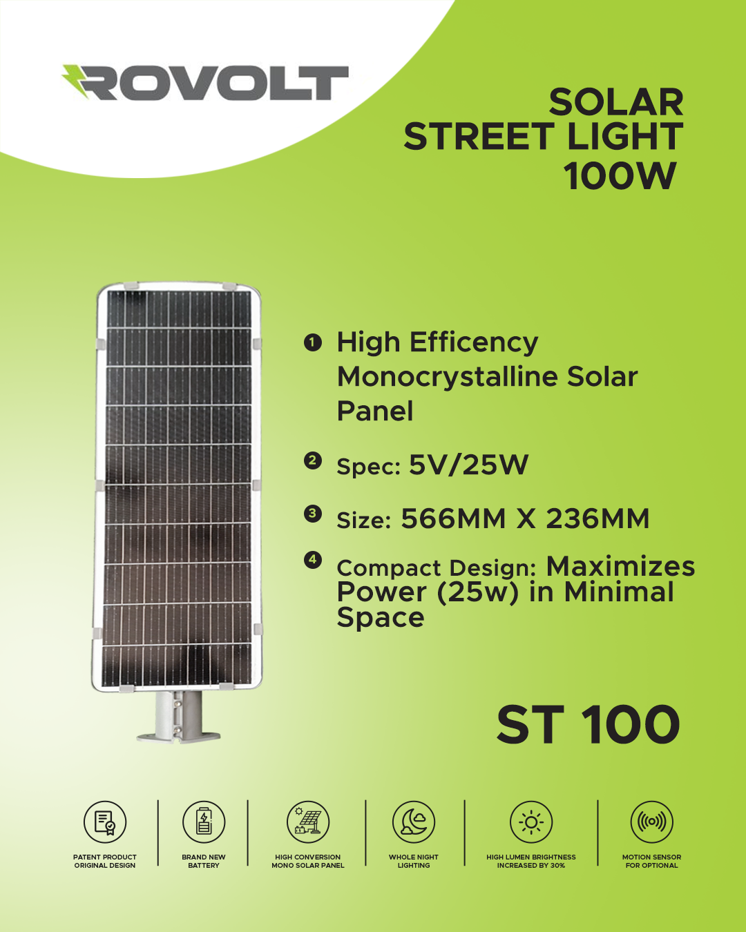 ROVOLT 100W LED Solar Street Light