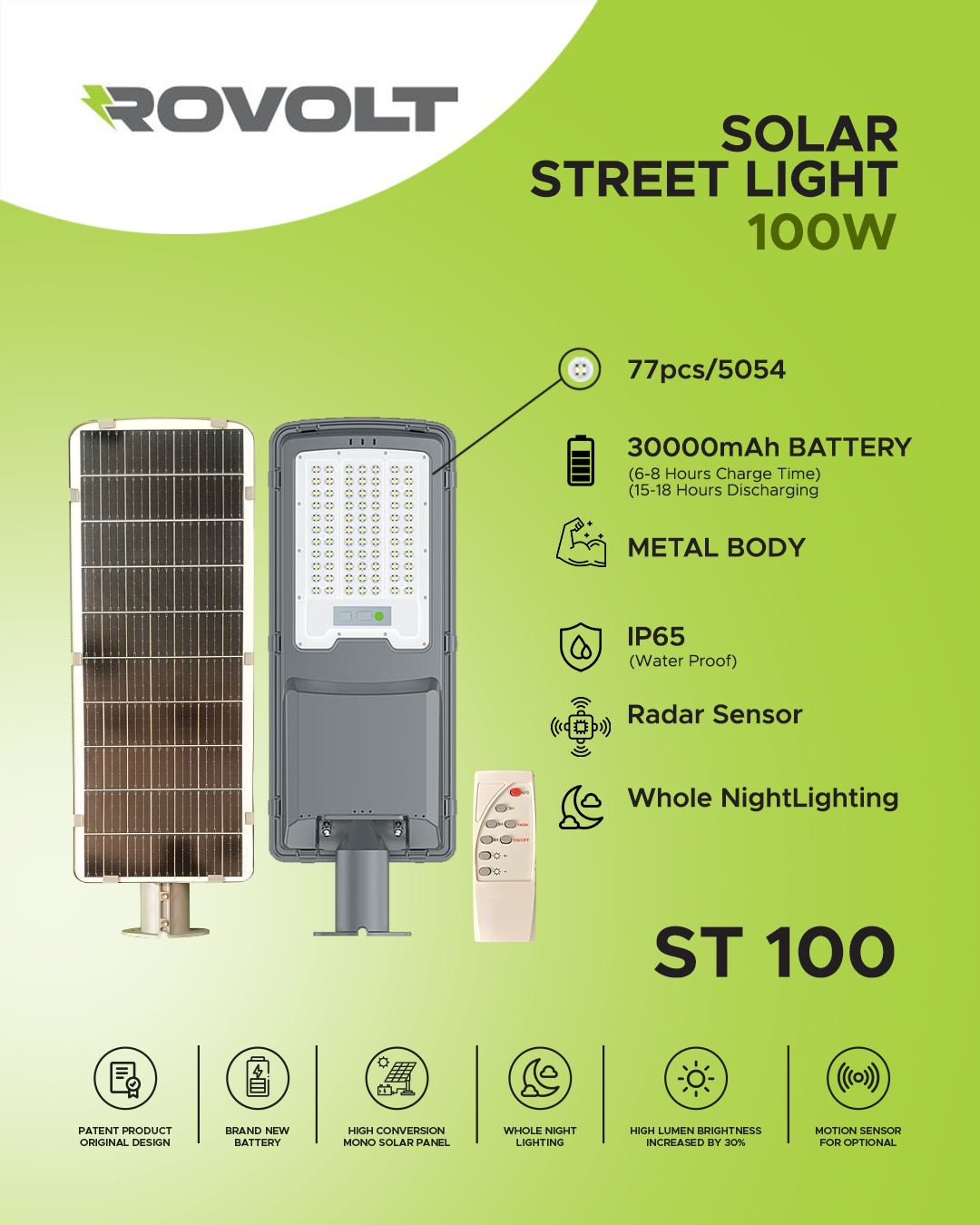 ROVOLT 100W LED Solar Street Light