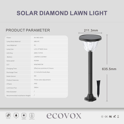 Ecovox 200 Watts LED Solar Diamond Lawn Light Ground Type